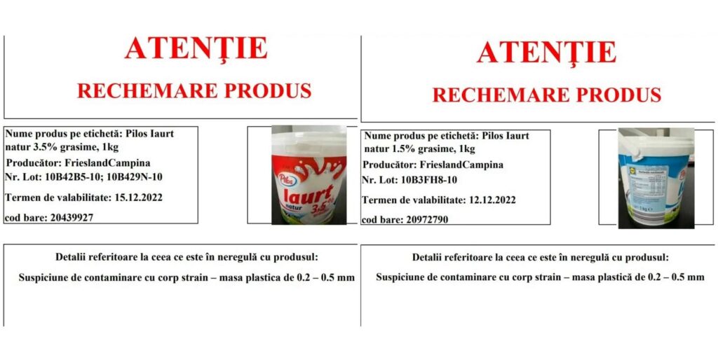 Iaurt contaminat cu bucăți de plastic, retras din magazinele Lidl