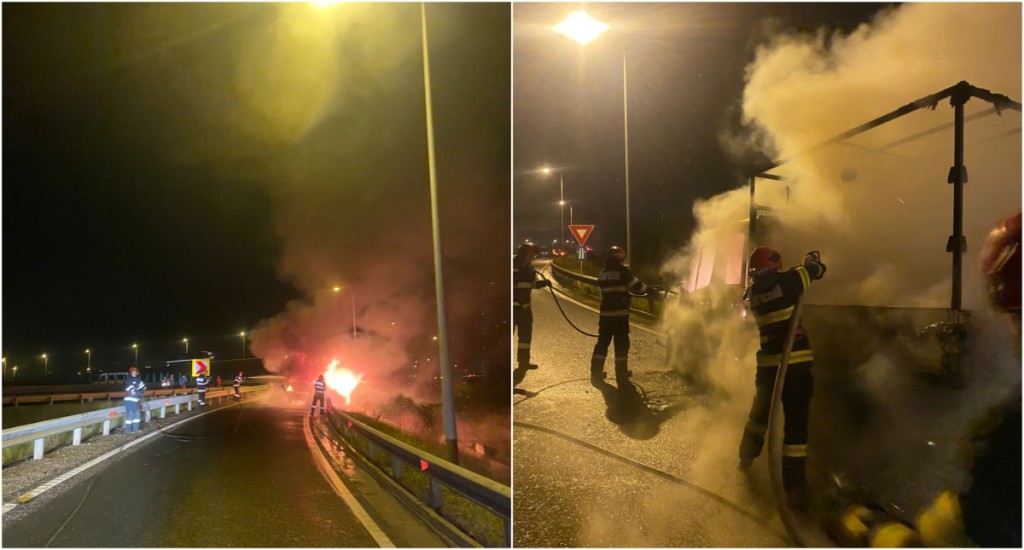 Incendiu pe A1 Sebeș – Deva, în zona Vințișoara: O autoutilitară a ars ca o torță