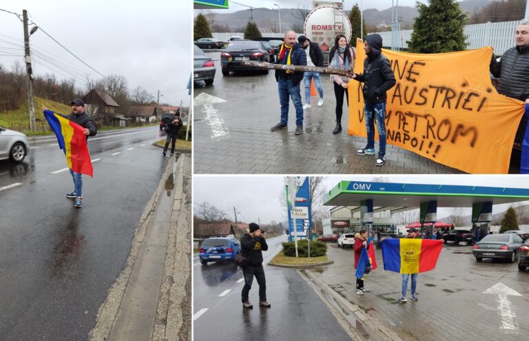 Protest AUR în Brad la o benzinărie „austriacă”! AUR Hunedoara anunță proteste la Viena!