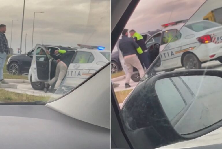 Un șofer a sfidat poliția pe A10 Sebeș-Turda: S-a urcat cu tupeu în mașina poliției să-și ia actele