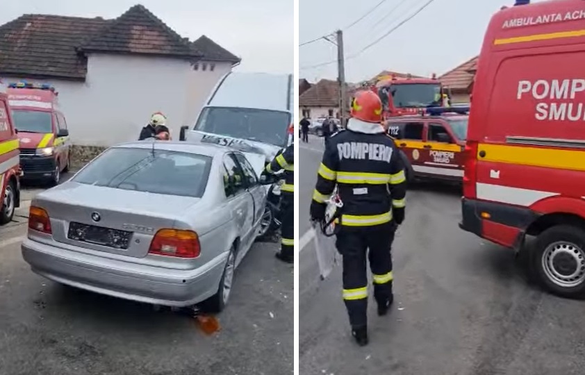 (VIDEO) Accident între un microbuz și o mașină pe DN76 Ștei-Beiuș, la Petrileni: 14 persoane rănite!