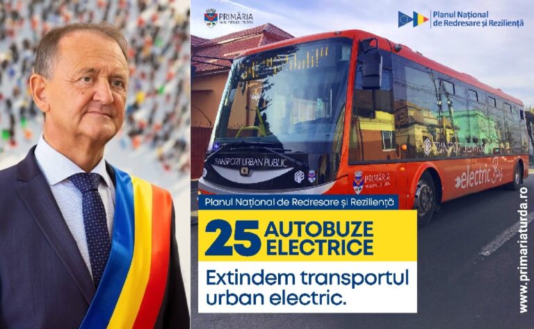 Primăria Turda extinde transportul urban electric în parteneriat cu comuna Mihai Viteazu! Matei: „Extinderea flotei noastre de autobuze electrice este un pas important”