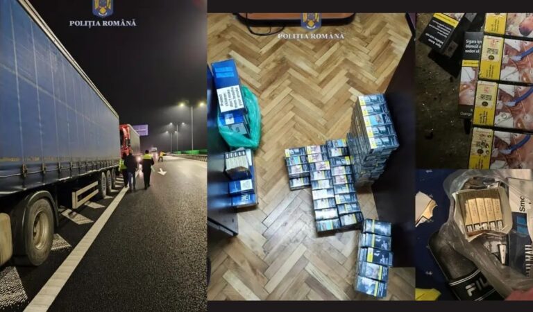 Trei TIR-uri care transportau țigări de contrabandă au fost interceptate pe A1 Deva-Sebeș-Sibiu