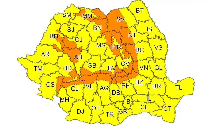 Cod portocaliu de viscol în Apuseni, Alba, Bihor și Cluj până duminică