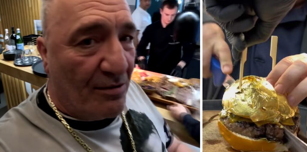 (VIDEO) Nelson Mondialul a încercat „burgerul în foiță de aur”: În jur de 1.000 de euro a lăsat la Transylvania Steakhouse