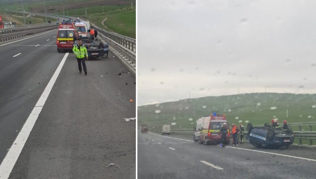 Accident rutier urât pe A10 Sebeș-Turda: Un bărbat a ajuns la spital după ce s-a răsturnat cu mașina
