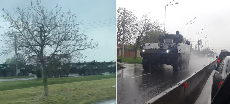 Zeci de vehicule militare blindate au tranzitat Centura Oradea spre nordul țării