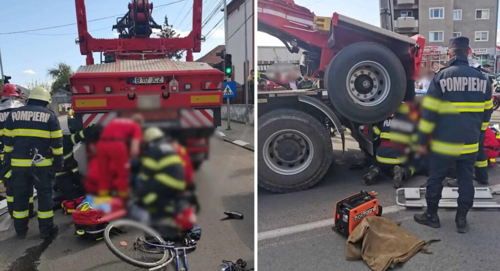 (VIDEO) Un biciclist a decedat după ce a fost strivit de un camion în Sebeș
