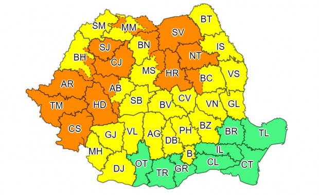 Cod portocaliu de ploi torenţiale în Apuseni și județele Arad, Alba, Cluj, Hunedoara și Sălaj