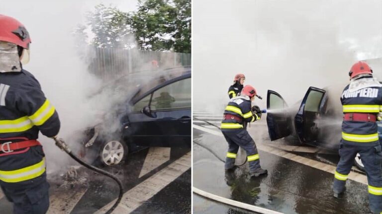 O mașină a luat foc pe Autostrada A1, sensul Sebeș – Deva