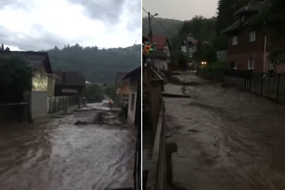 (VIDEO) Inundații în Câmpeni pe strada Valea Brătinesei:  20 de curți au fost inundate 