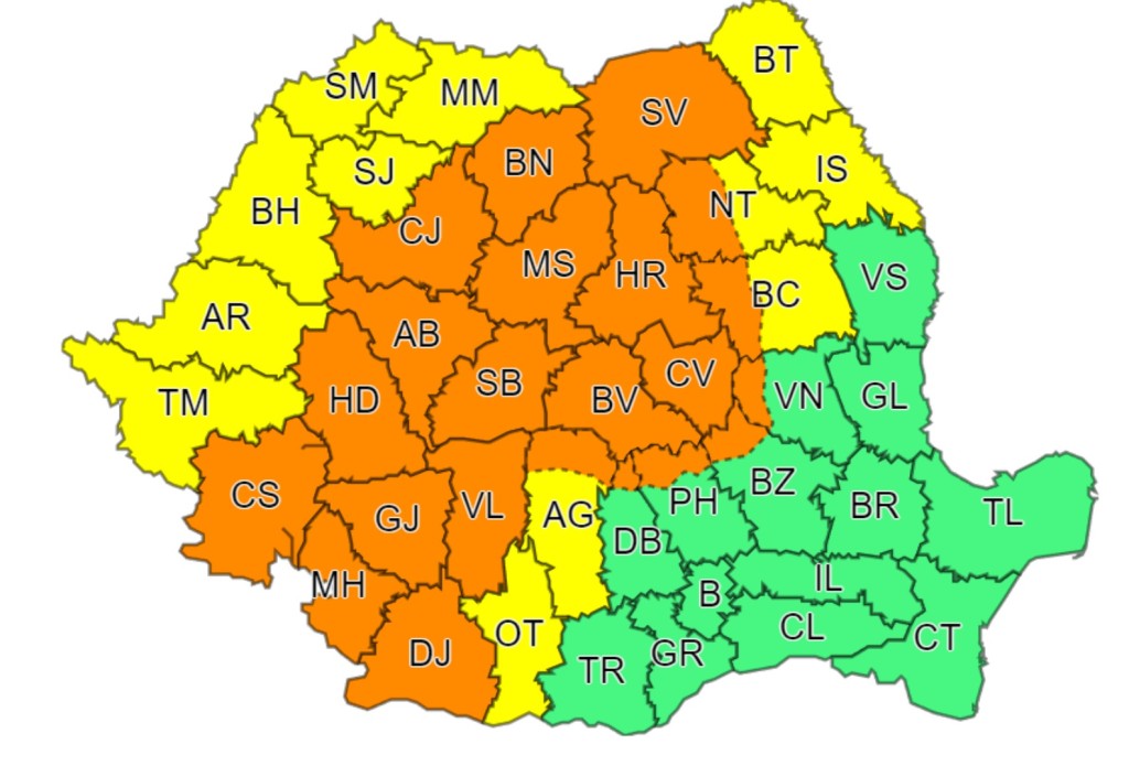 Cod Portocaliu de vreme rea în Transilvania: Ploi torențiale, vijelii și grindină!