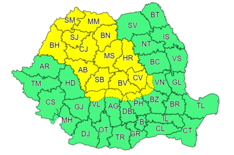 Cod galben de instabilitate atmosferică și caniculă în Transilvania și Crișana