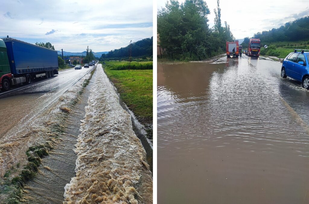 DN1E60 Cluj-Oradea este blocat de aluviuni după Huedin, în zona Morlaca