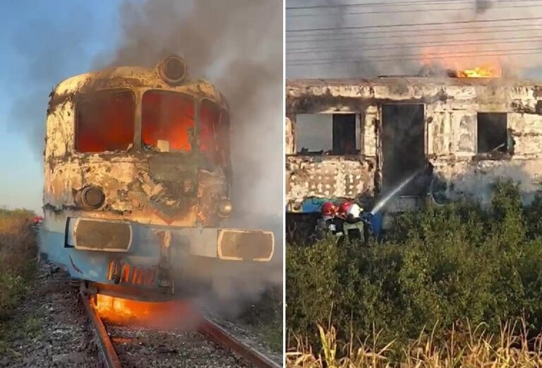 Incendiu violent la un tren de călători, în Bihor