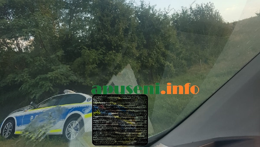 O mașină de poliție a zburat de pe DN76 în șanț la intersecția cu Ribița