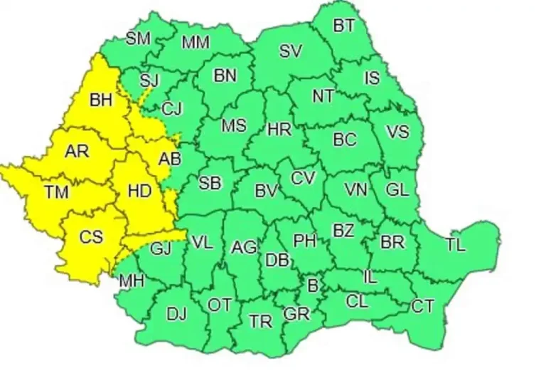 Cod Galben de vânt puternic în Crișana, Banat, zona Apuseni și județul Hunedoara