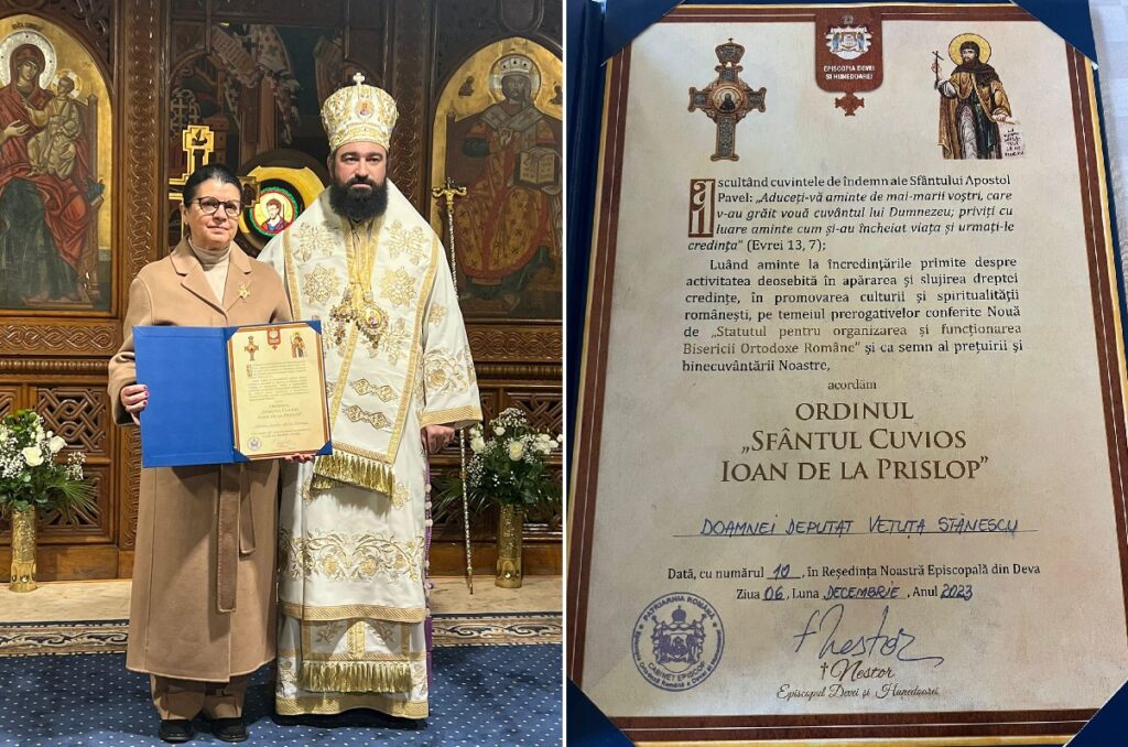 Preasfințitul Nestor i-a acordat  Ordinul „Sfântul Cuvios Ioan de la Prislop” Vetuței Stănescu