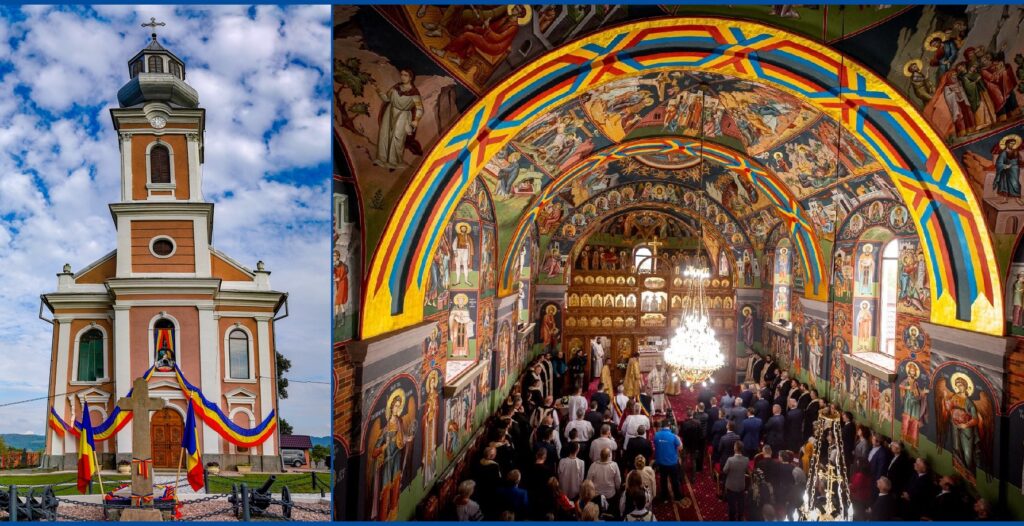 La mulți ani, români, de la Țebea, din biserica pictată cu tricolor românesc, de lângă Gorunul lui Horea!