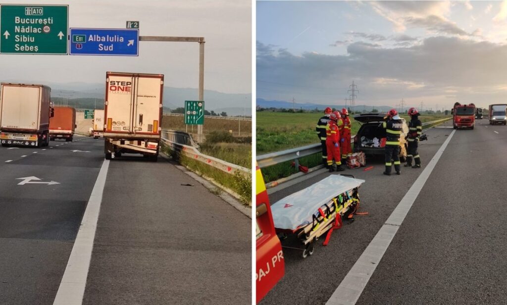 Accident pe autostrada A10 Aiud – Sebeș între o mășină și un autotren