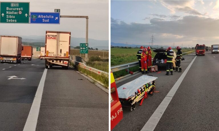 Accident pe autostrada A10 Aiud – Sebeș între o mășină și un autotren