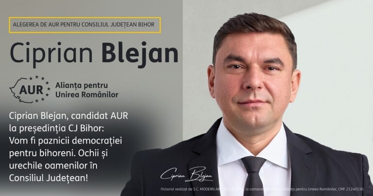 Ciprian Blejan, candidat AUR la preşedinţia CJ Bihor: Vom fi paznici democratiei pentru bihoreni. Ochii si urechile oamenilor în Consiliul Judetean!