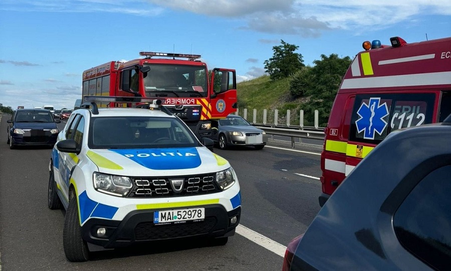 Trei mașini implicate într-un accident pe Autostrada A1, Sebeș – Sibiu