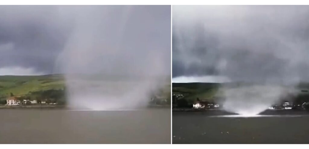 (VIDEO) Tornadă filmată pe un lac din Cluj: A fost cea mai puternică furtună din ultimii ani