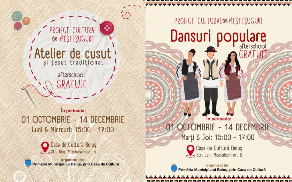 Ateliere de meșteșuguri gratuite și dansuri populare pentru copii din Beiuș, după școală