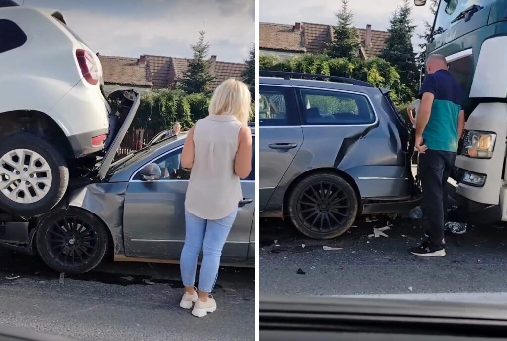 Accident în carambol pe DN1, Oradea-Cluj, în zona Săcădat: 2 camioane și 2 mașini sunt implicate în accident!