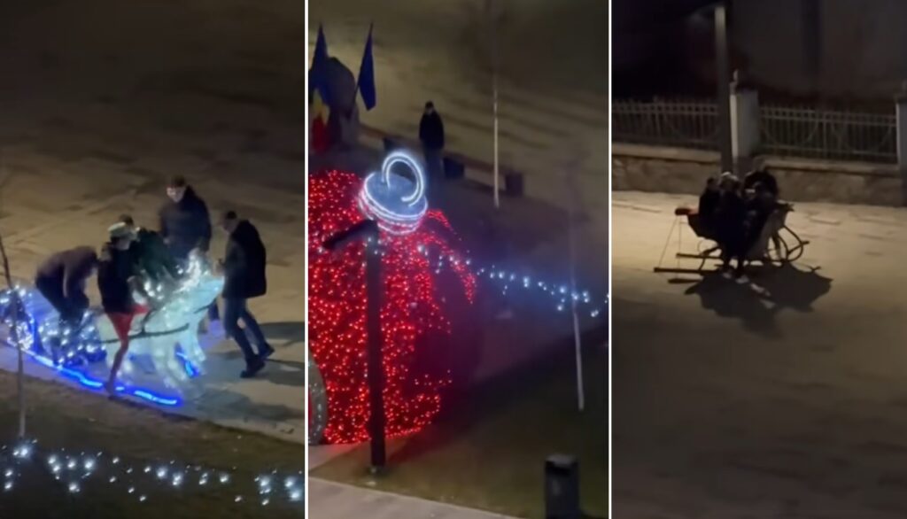 Au batjocorit renii ornamentali din Târgul de Crăciun din Beiuș și au urinat lângă drapelul naţional. S-au ales cu amenzi usturătoare de Anul Nou!
