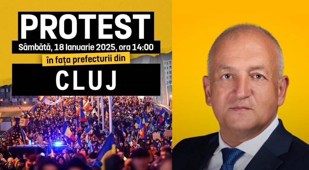 Protest al AUR la Cluj. Cristian Șipoș: „Poporul român are dreptul la alegeri corecte și transparente!”
