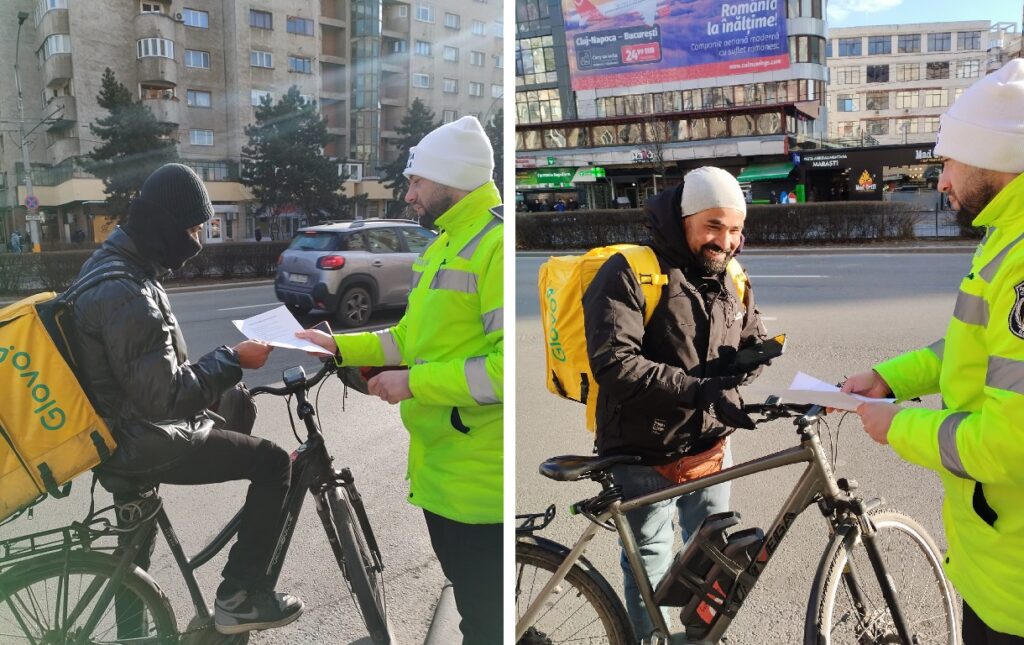 Livratorii de mâncare la domiciliu din Cluj, luați la control de autorități! Mopede, biciclete și trotinete electrice au fost trase pe dreapta și verificate!