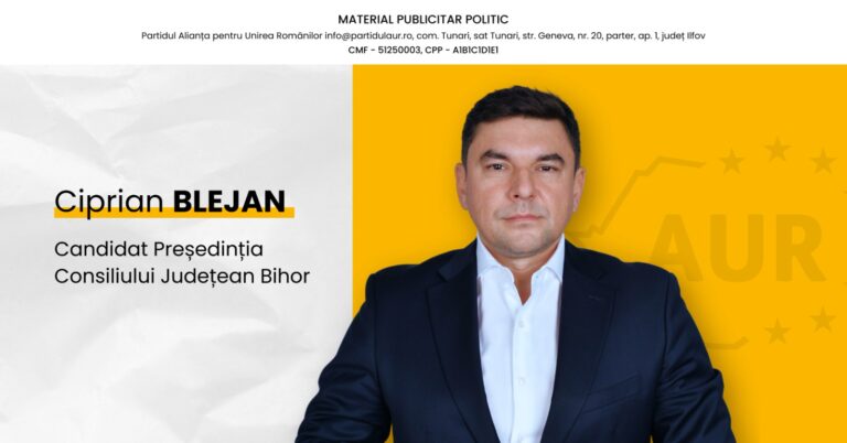Ciprian Blejan, candidat AUR: „Fondurile europene nu sunt trofee politice. Trebuie folosite pentru oamenii din Bihor, nu pentru proiecte fără rost”
