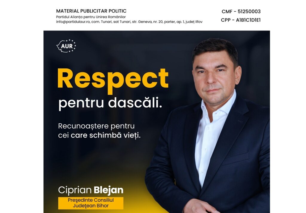 Ciprian Blejan: Respect pentru dascăli. Recunoaștere pentru cei care schimbă vieți