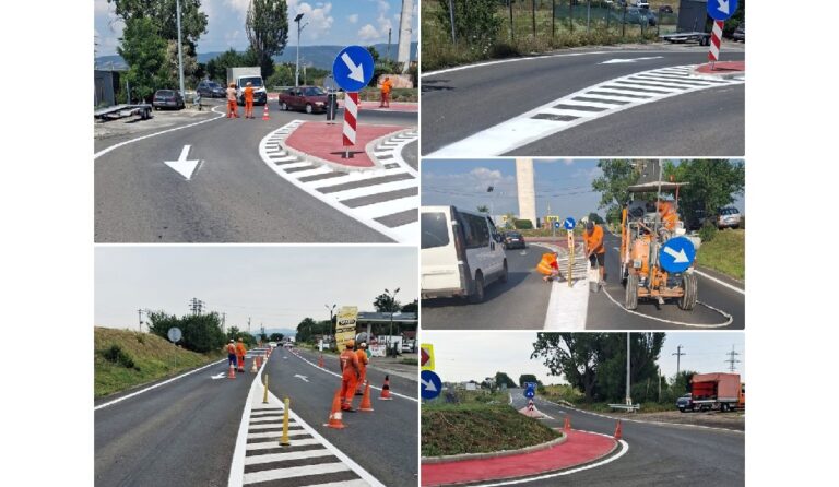 Refacere de marcaje rutiere la sensul giratoriu de la Orăștie, pe DN7