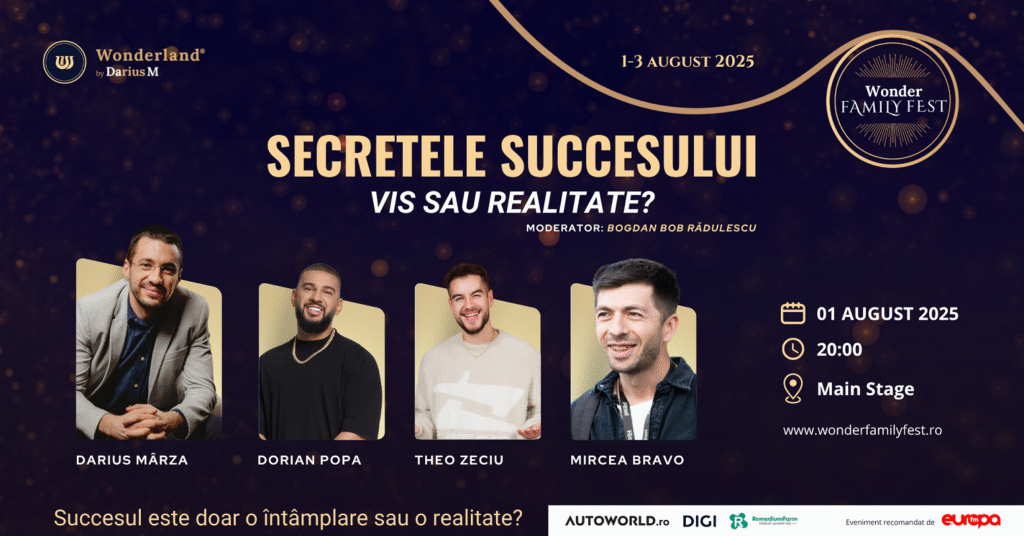 Darius Mârza, Theo Zeciu, Dorian Popa și Mircea Bravo spun povești de viață menite să inspire generații, la cel mai mare festival pentru familii din România