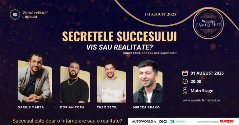 Darius Mârza, Theo Zeciu, Dorian Popa și Mircea Bravo spun povești de viață menite să inspire generații, la cel mai mare festival pentru familii din România