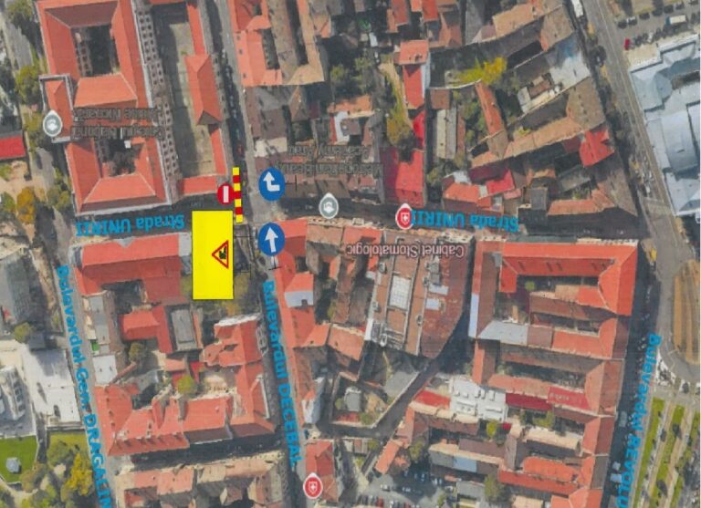 Restricții de circulație în Arad pe strada Unirii, între Bulevardul Decebal și Bulevardul General Dragalina