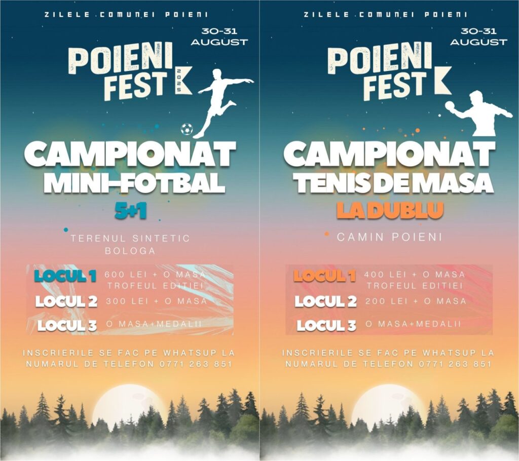 Primăria Poieni invită locuitorii să se înscrie la competițiile sportive de zilele comunei