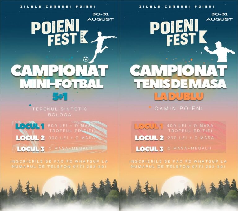Primăria Poieni invită locuitorii să se înscrie la competițiile sportive de zilele comunei