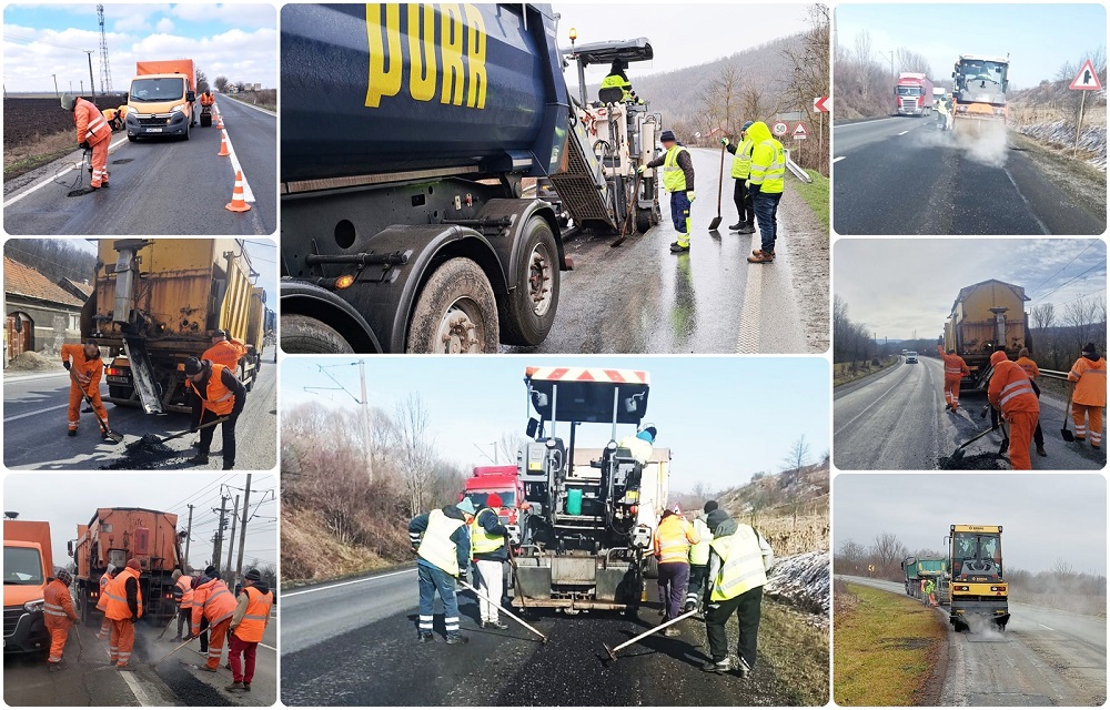 Lucrări de reparații pe mai multe drumuri naționale, afectate de îngheț-dezgheț și trafic intens