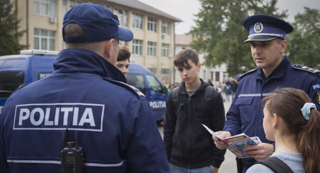 Acțiune a polițiștilor în Geoagiu pentru prevenirea delincvenței juvenile: sute de elevi informați și controale în jurul școlilor
