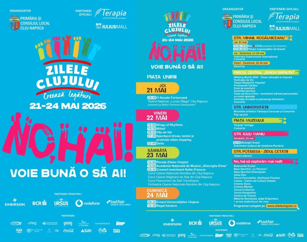 Zilele Clujului 2026: concerte cu Delia, Vița de Vie și Mihail, show cu drone și peste 100 de evenimente în tot orașul