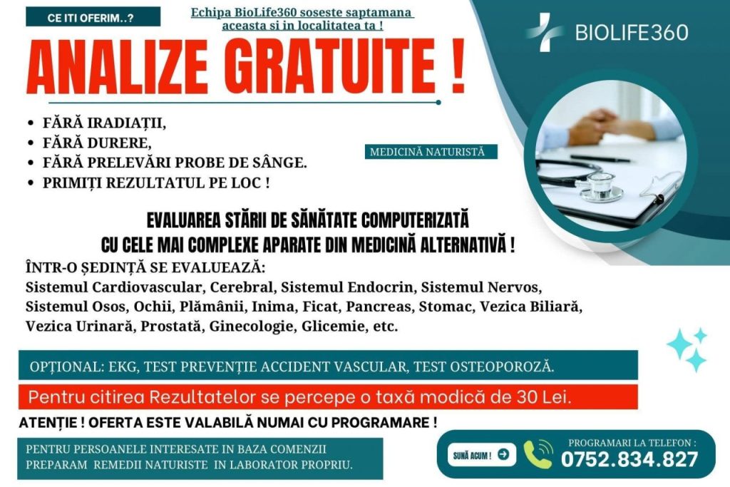 Poieni: cetățenii pot beneficia de analize medicale gratuite în cadrul unui program de prevenție