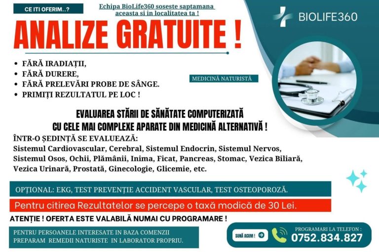 Poieni: cetățenii pot beneficia de analize medicale gratuite în cadrul unui program de prevenție