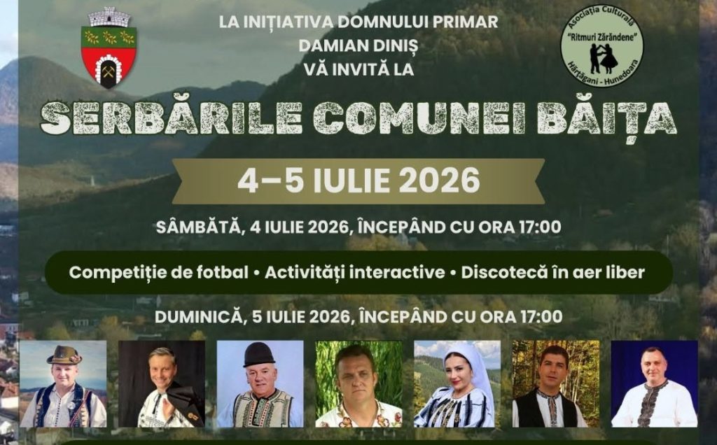 Comuna Băița își sărbătorește tradițiile. Două zile de spectacole folclorice, competiții și voie bună, în 4 și 5 iulie