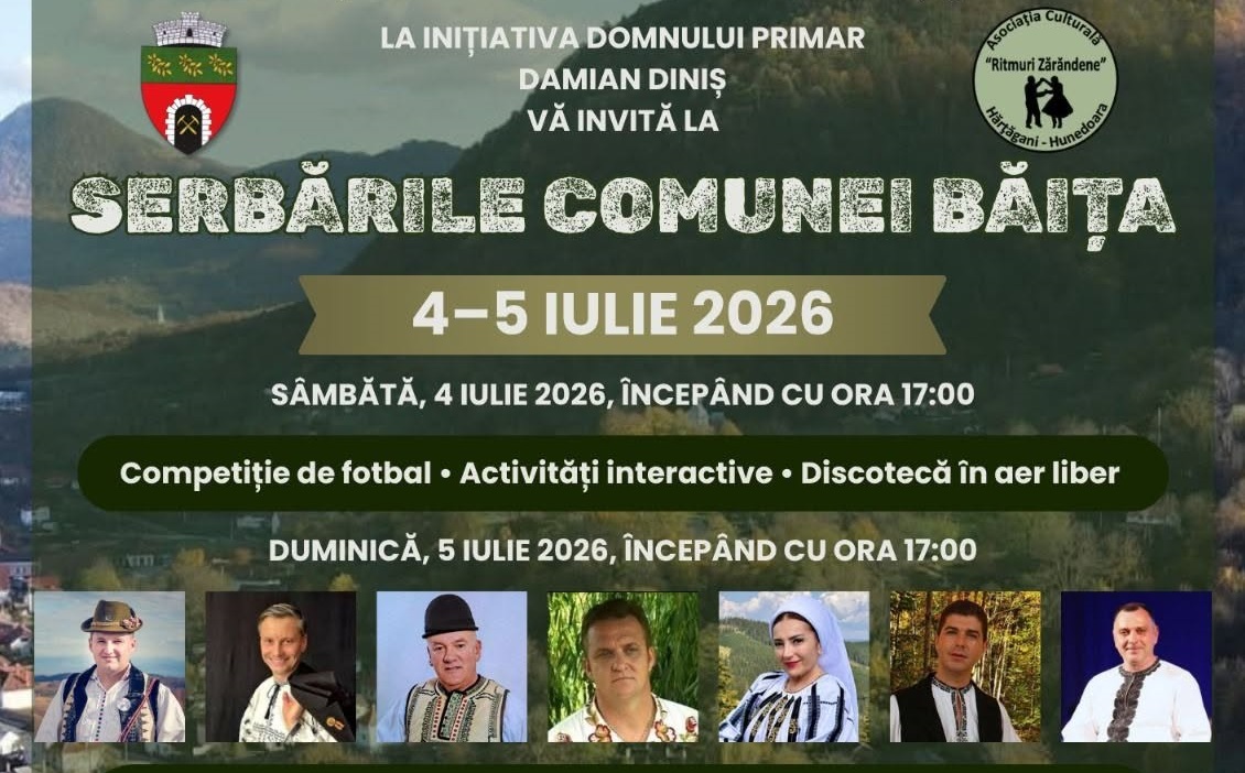 Comuna Băița își sărbătorește tradițiile. Două zile de spectacole folclorice, competiții și voie bună, în 4 și 5 iulie