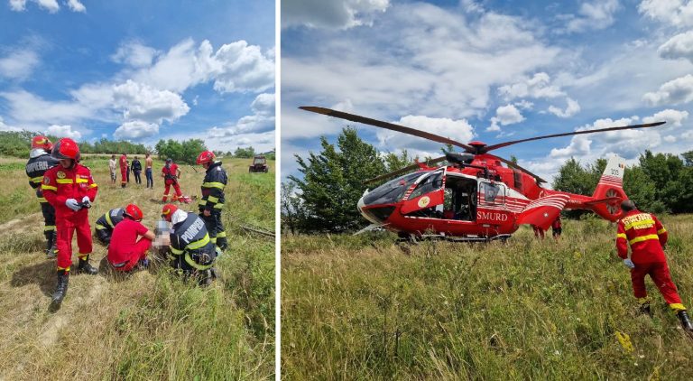 Bărbat grav rănit după ce a fost prins sub un utilaj agricol, la Lăpugiu de Sus. Elicopterul SMURD l-a transportat de urgență la Deva