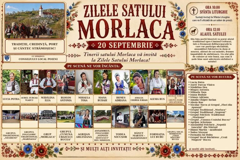 Sărbătoare mare la Morlaca: alai cu cai împodobiți, slujbă religioasă și spectacol folcloric pe 20 septembrie